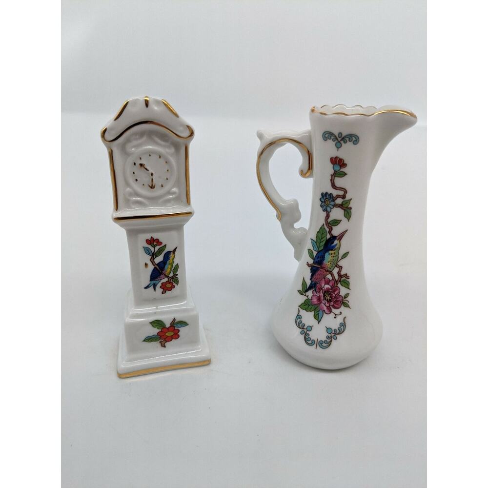 Aynsley Grandfather Clock and Ewer Pitcher Bone China Figurine
